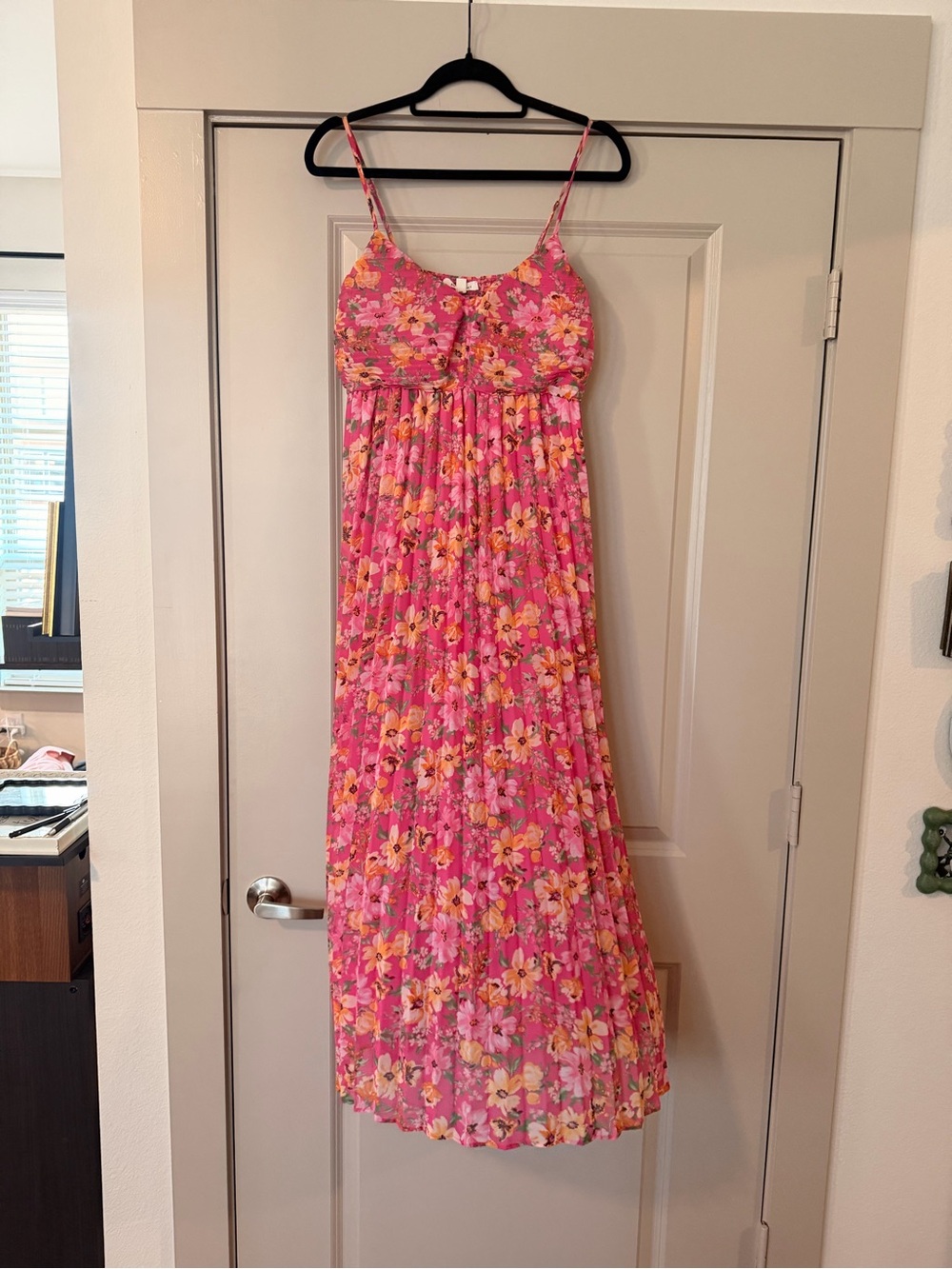 Pink Floral Maxi Sundress with Adjustable Straps